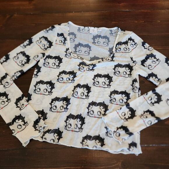 Betty Boop Tops - Betty Boop Women's Mesh Long Sleeve Sheer Top Size Large